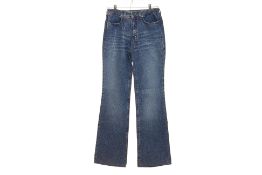 A PAIR OF ROBERTO CAVALLI LIGHT WASH DENIM & PLASTIC JEANS