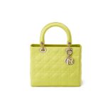 A CHRISTIAN DIOR QUILTED GREEN SATIN MEDIUM LADY DIOR