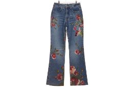 A PAIR OF ROBERTO CAVALLI LIGHTWASH DENIM & FLORAL JEANS