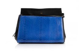 A CELINE BLUE PYTHON EDGE HANDBAG