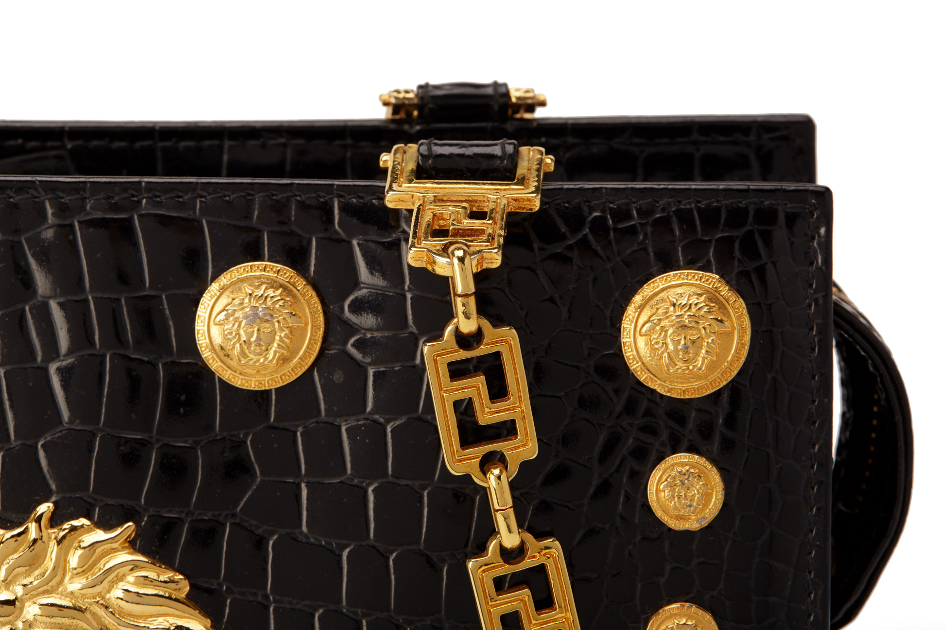 A GIANNI VERSACE BLACK CROCODILE EMBOSSED LEATHER HANDBAG - Image 3 of 6