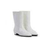 A PAIR OF MIU MIU WHITE PATENT ANKLE BOOTS EU36.5