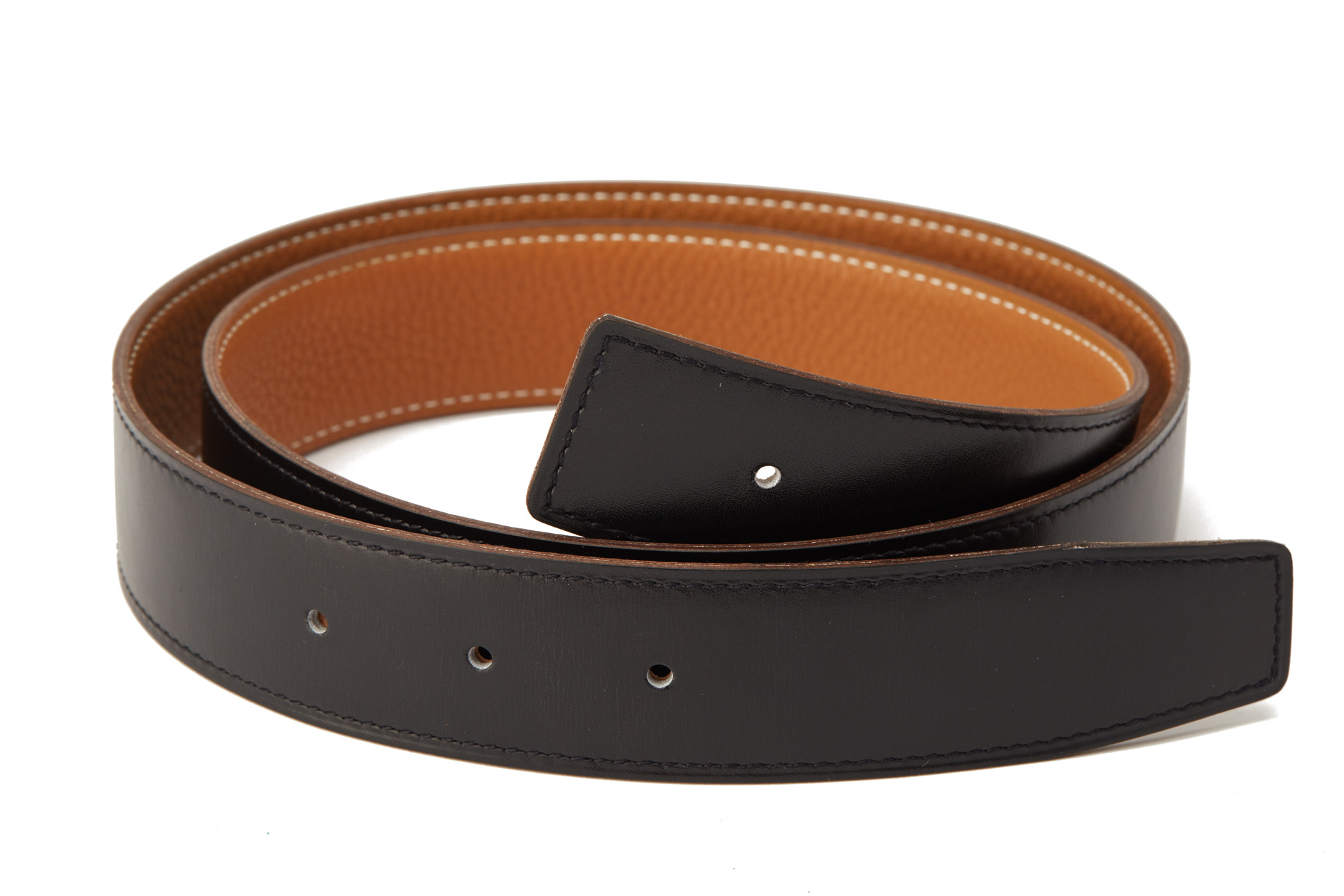 AN HERMES REVERSIBLE BLACK AND TAN LEATHER BELT STRAP - Image 2 of 2