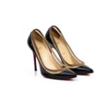 A PAIR OF CHRISTIAN LOUBOUTIN PVC BLACK LEATHER PUMPS EU36.5