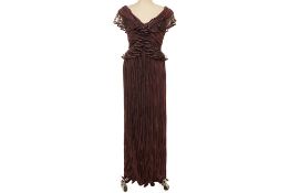 A VINTAGE ANA COLON BROWN RUFFLE DRESS & COVER UP