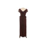 A VINTAGE ANA COLON BROWN RUFFLE DRESS & COVER UP