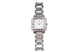 A BULOVA LADIES' SQUARE DIAMOND STAINLESS STEEL WATCH