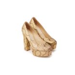 A PAIR OF STELLA McCARTNEY GOLD PLATFORM HEELS EU 35.5