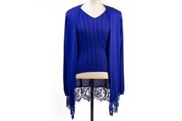 AN EMILIO PUCCI BLUE RIBBED KNIT WITH LACE TOP AND CARDIGAN