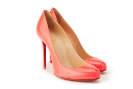A PAIR OF CHRISTIAN LOUBOUTIN PINK LEATHER HEELS EU 35.5