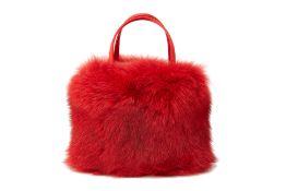 AN ESCADA RED FUR MINI HANDBAG