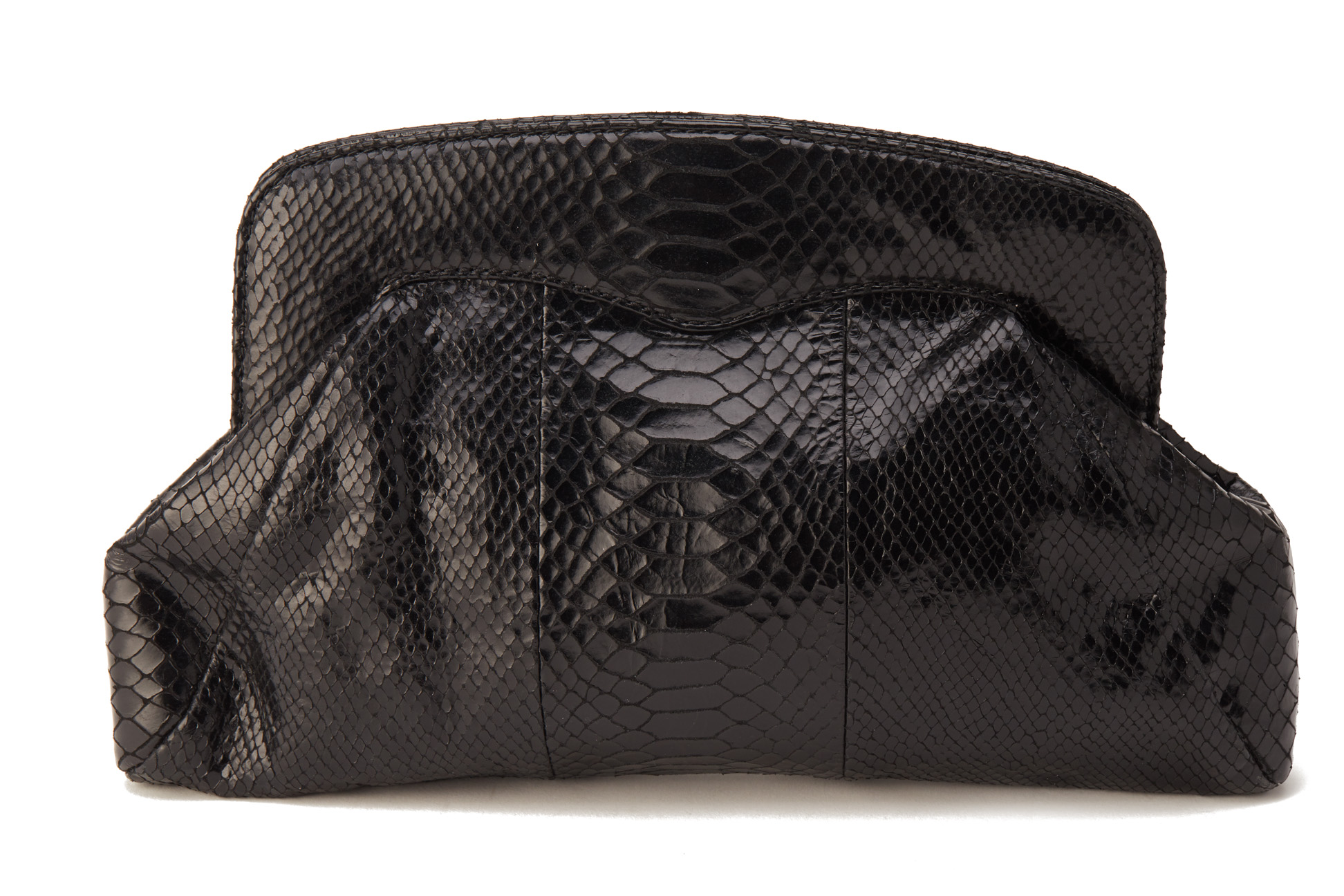 AN L.K.BENNETT BLACK SNAKE PRINT LEATHER CLUTCH BAG