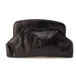 AN L.K.BENNETT BLACK SNAKE PRINT LEATHER CLUTCH BAG