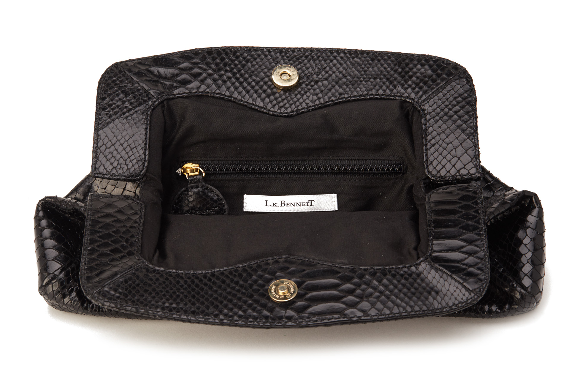 AN L.K.BENNETT BLACK SNAKE PRINT LEATHER CLUTCH BAG - Image 2 of 2