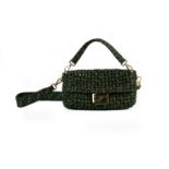 A FENDI GREEN BAGUETTE JACQUARD FABRIC INTERLACE PURSE