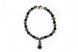 A MOJA JEWELLERY JADE AND BEAD SILVER NECKLACE