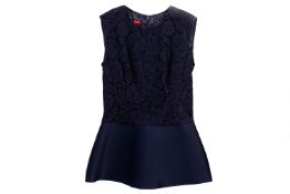 A CAROLINA HERRERA NAVY FLORAL LACE PEPLUM TOP