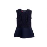 A CAROLINA HERRERA NAVY FLORAL LACE PEPLUM TOP