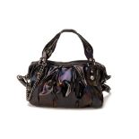 A GUCCI BLACK IRIDESCENT PATENT HANDBAG