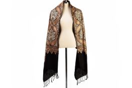 A BLACK AND METALLIC PASHMINA PAISLEY SHAWL