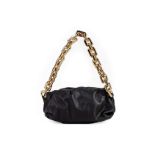 A BOTTEGA VENETA GOLD CHAIN BLACK POUCH SHOULDER BAG