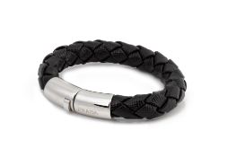 A PRADA BLACK BRAIDED LEATHER BANGLE