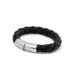 A PRADA BLACK BRAIDED LEATHER BANGLE