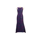 A CAROLINA HERRERA PURPLE LONG JACQUARD SLEEVELESS DRESS