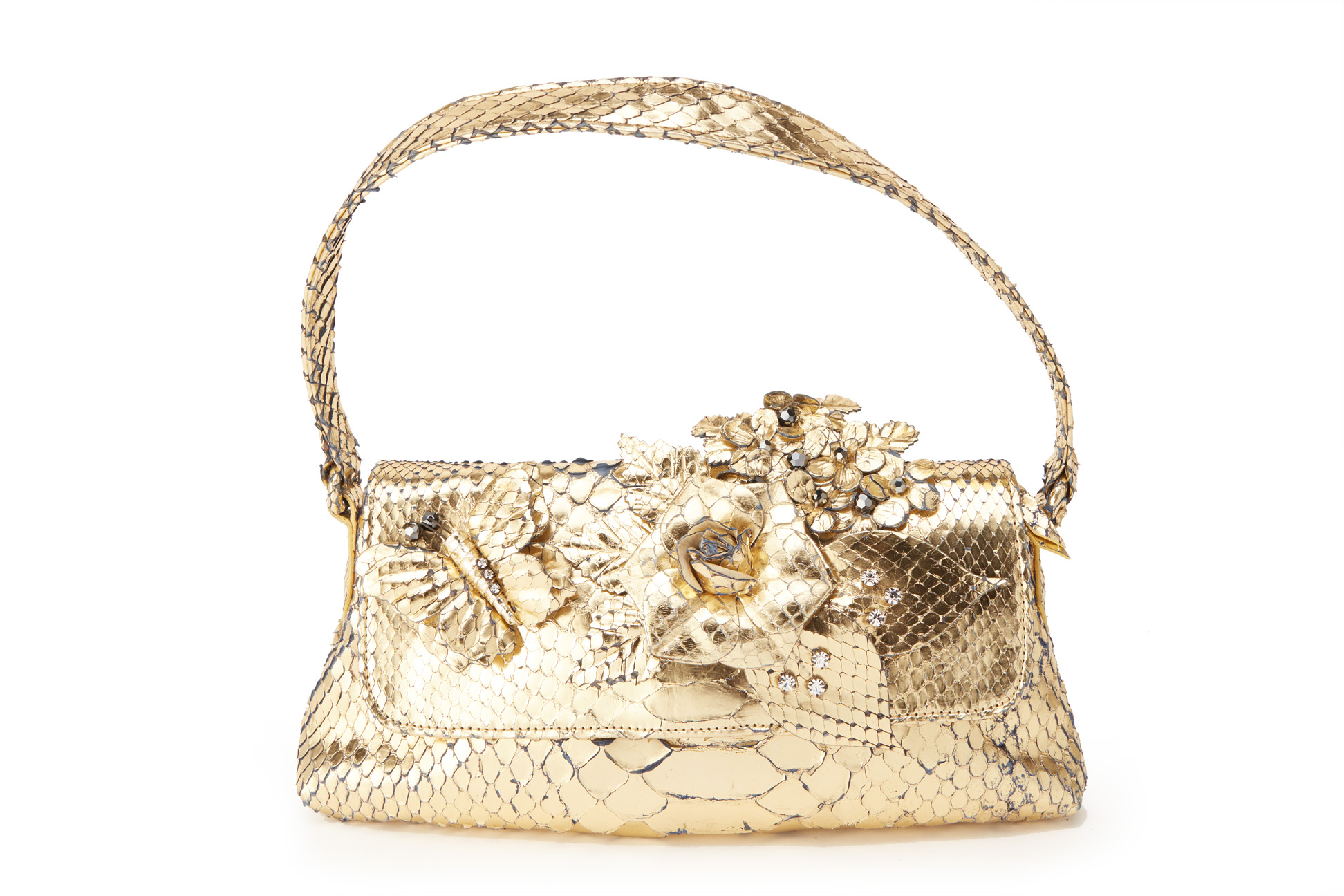 AN ANA METALLIC SNAKESKIN EMBELLISHED SHOULDER BAG