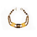 A MOJA JEWELLERY TIGER EYE AND ARAGONITE NECKLACE