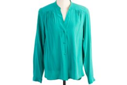 A DIANE VON FURSTENBERG TEAL LONG SLEEVE BLOUSE