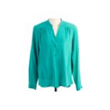 A DIANE VON FURSTENBERG TEAL LONG SLEEVE BLOUSE