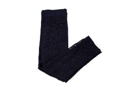 A PAIR OF CAROLINA HERRERA NAVY FLORAL LACE TROUSERS