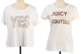 TWO JUICY COUTURE WHITE EMBELLISHED T-SHIRTS