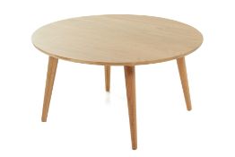 A CONTEMPORARY CIRCULAR OAK COFFEE TABLE