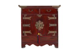 A SMALL KOREAN BRASS MOUNTED ELM CABINET