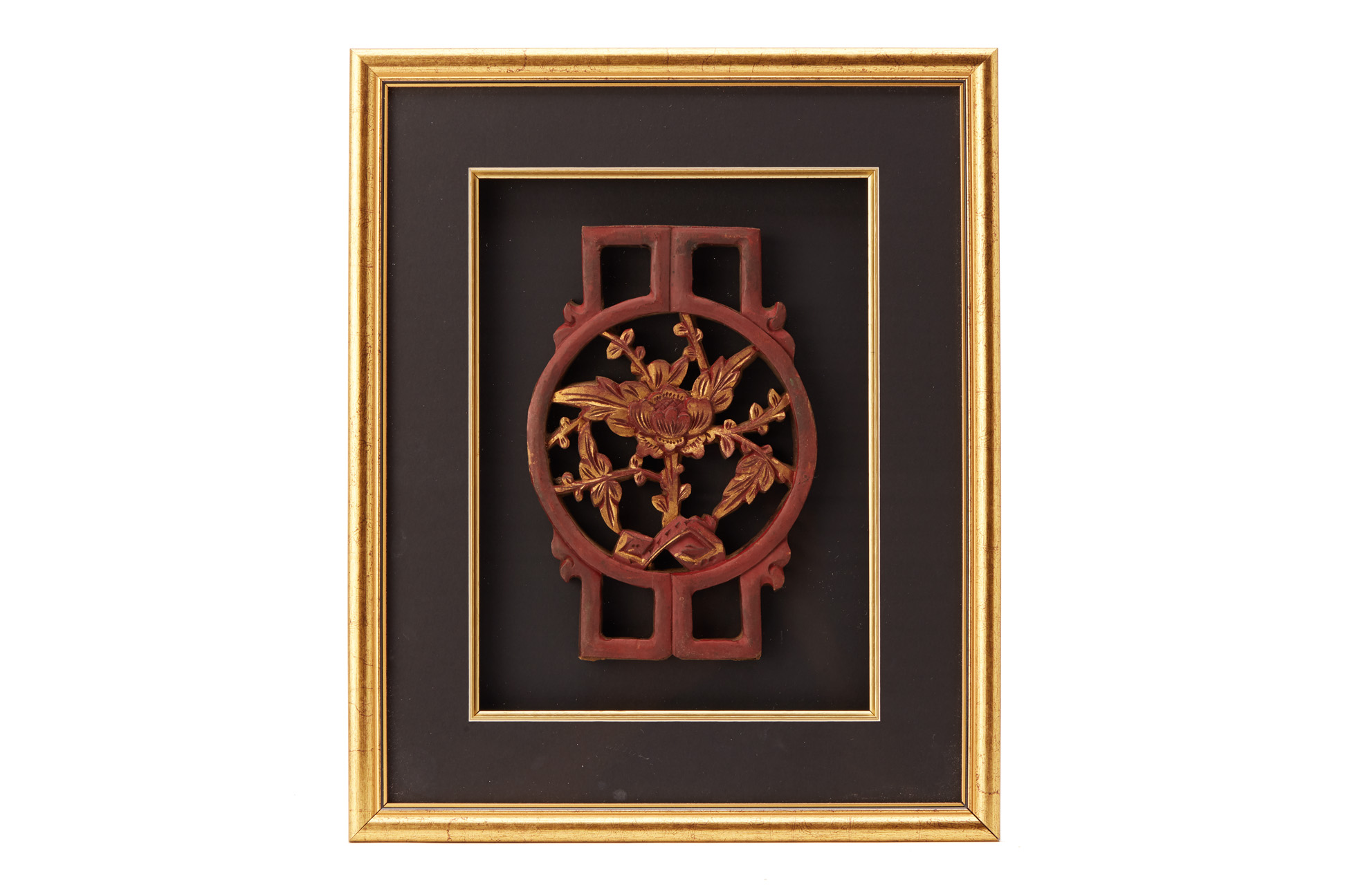 A FRAMED ANTIQUE CHINESE FOLIATE CARVING