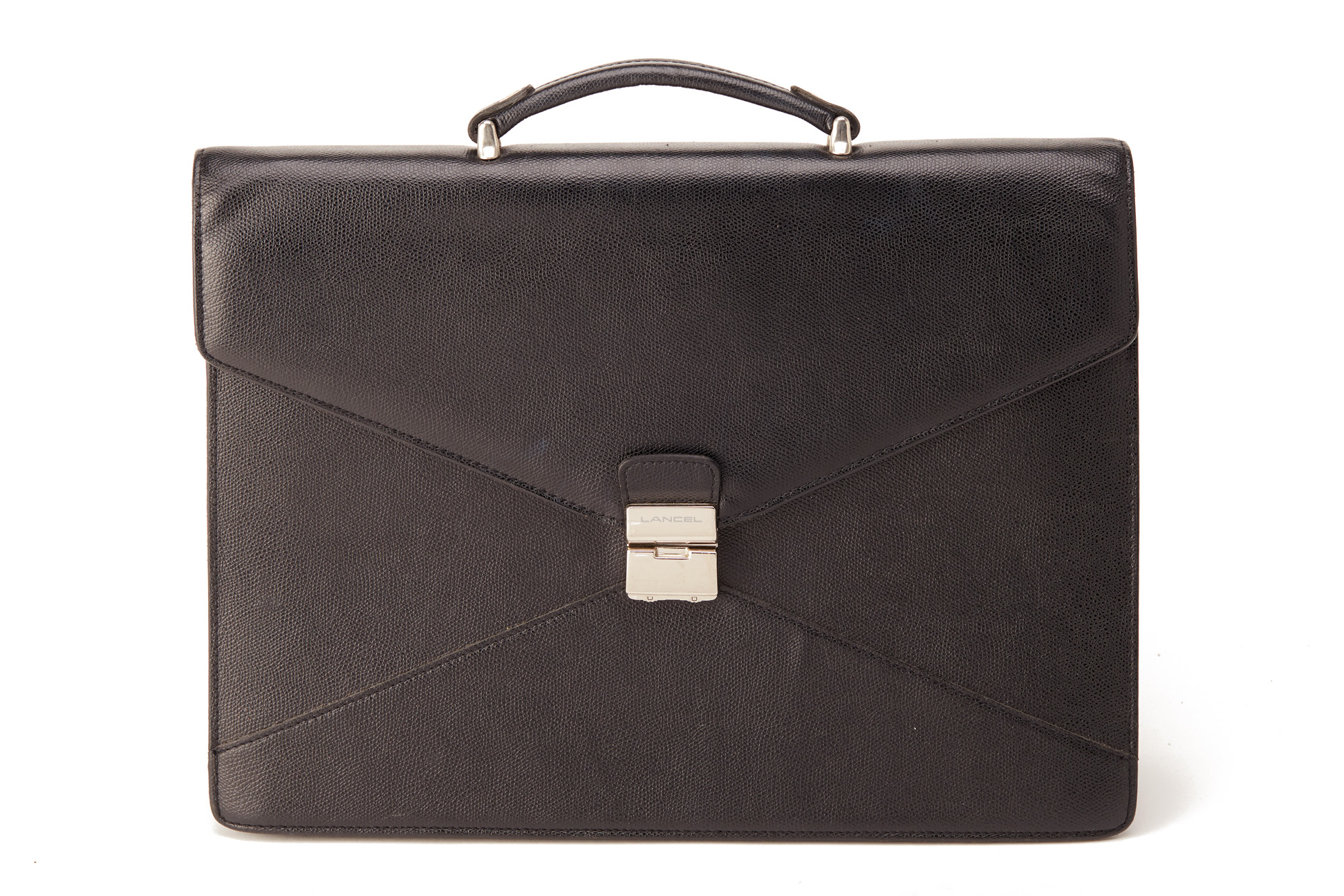 A LANCEL BLACK LEATHER BRIEFCASE