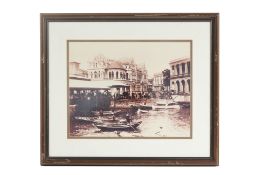 A FRAMED PRINT OF HONG KONG AND SHANGHAI BANK BUILDING