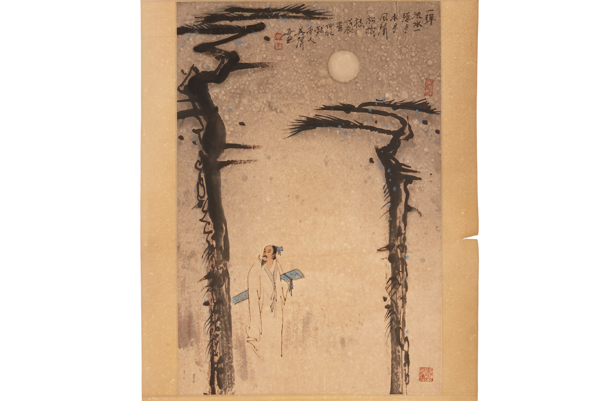 A CHINESE HANGING SCROLL OF A MAN UNDER THE NIGHT SKY