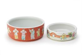 TWO FAMILLE ROSE CHILDREN BOWLS OR WASHERS