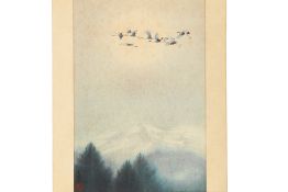 A HANGING SCROLL OF EIGHT FLYING CRANES