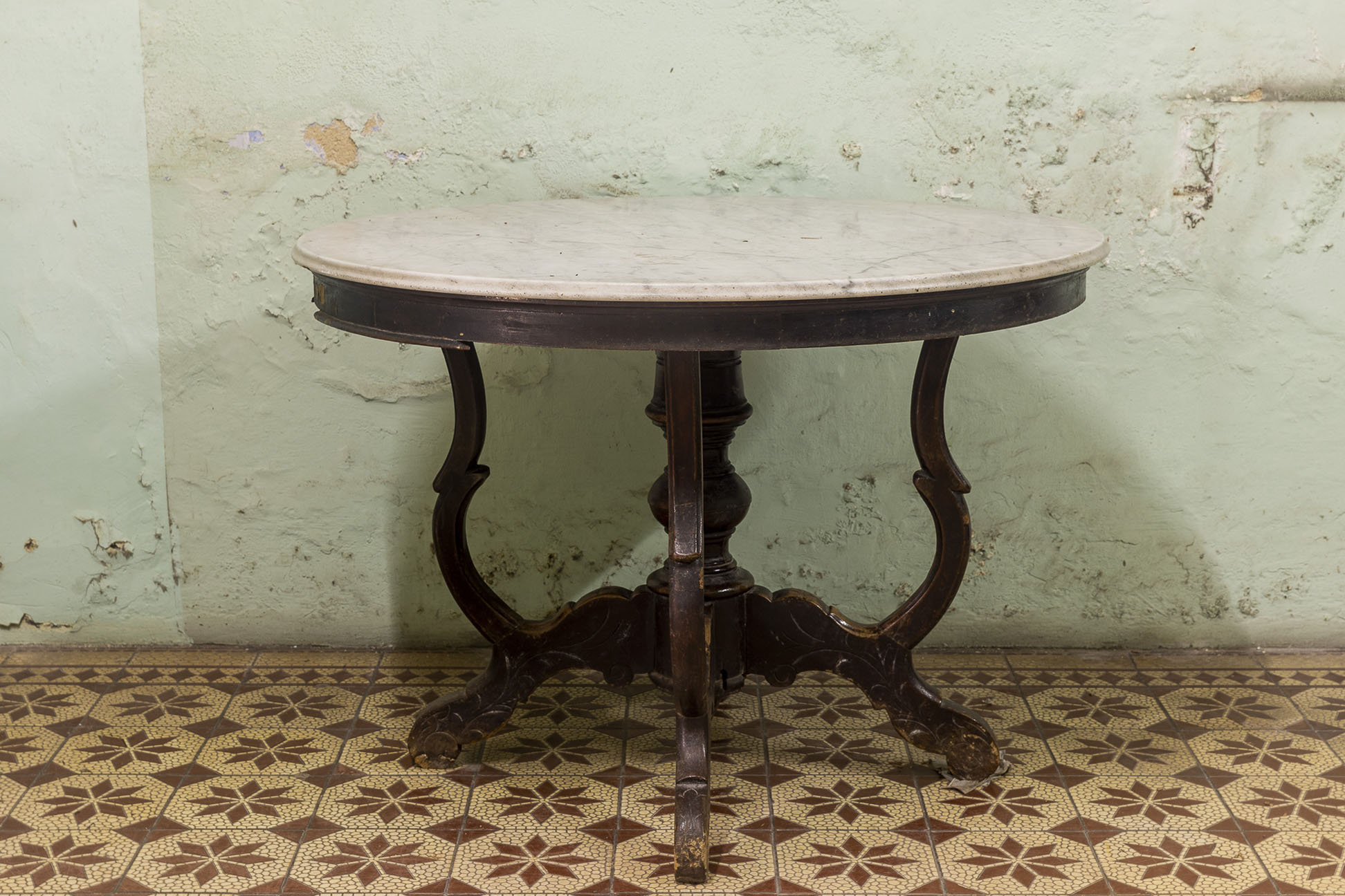 A MARBLE TOPPED KOPITIAM TABLE (2) - Image 2 of 2