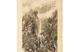 A CHINESE HANGING SCROLL OF A WATERFALL