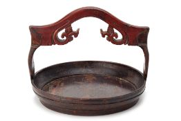 A CHINESE CARVED AND LACQUERED TRAY / BASKET