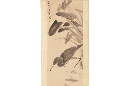 A HANGING CHINESE SCROLL OF A BLACK BIRD