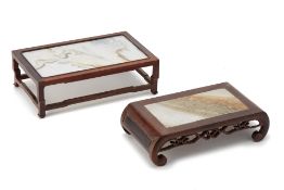 TWO CHINESE MARBLE INSET WOOD STANDS