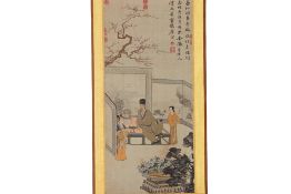 A CHINESE HANGING SCROLL OF FIGURES ON A TERRACE