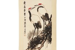 A CHINESE HANGING SCROLL OF RED CRESTED CRANES