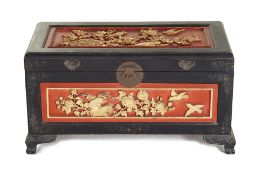 A CARVED, LACQUERED AND PARCEL GILT CHEST